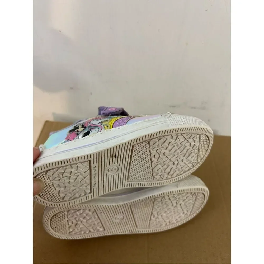 Minnie Mouse unicorn rainbow size‎ 8 tennis shoes shiny faux laces